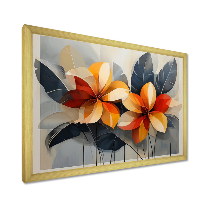 Chuk Summer Hibisuc In A Geometric Symphony I - art mural sur toile hibiscus, Reproduction encadrée d'une seule photo, Doré