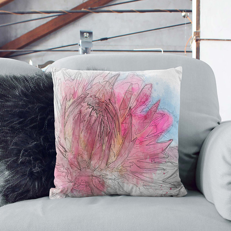 Pink Flower Cushion with Filling, 55cm H x 55cm W x 20cm D