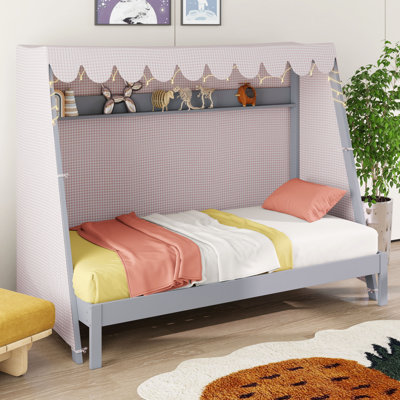 Lit House avec lit gigogne escamotable, tente écossaise rose, tablette de rangement et lumière, peu encombrant pour les frères et sœurs et les soirées pyjama