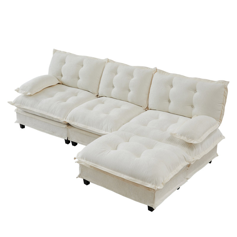 107.8" Chenille Modular Sectional Cloud Couch With Ottoman, Beige Chenille