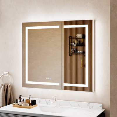 Armoire à pharmacie DEL 42 po x 36 po avec miroir, éclairage double avant et arrière, antibuée