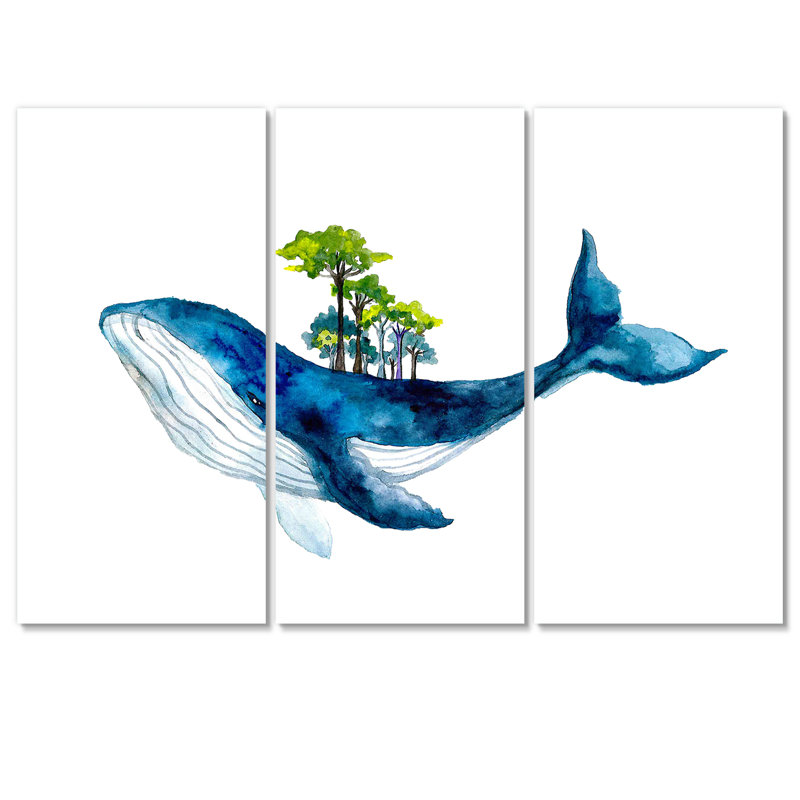 «Blue Sperm Whale On White III», reproduction d'art sur toile traditionnelle, H 40 po x l 60 po x P 1 po