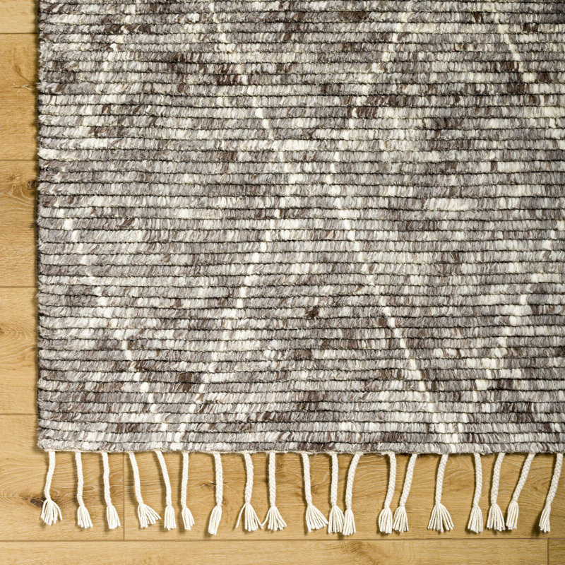 Tapis gris / brun en laine noué à la main Talon, Rectangle 8 pi x 10 pi