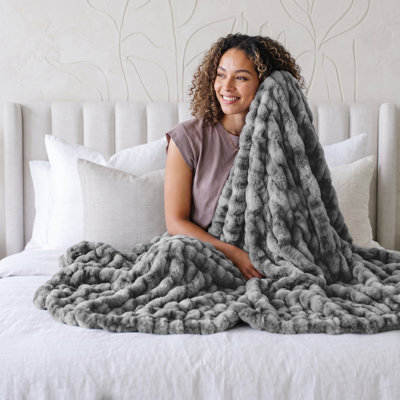 Jeté luxueux en fausse fourrure réversible en peluche réversible certifié Oeko-tex 50 po x 60 po