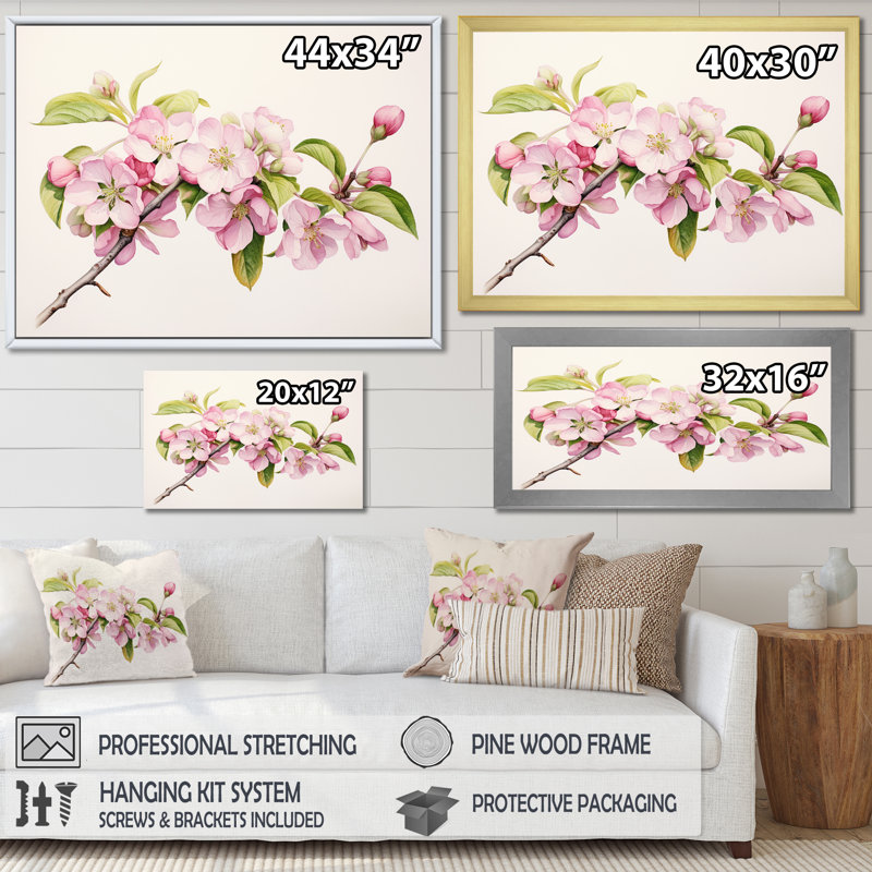 Impression sur toile Funston - Apple Blossom_106410, H 30 po x l 40 po x P 1,5 po, Toile naturelle avec cadre flottant