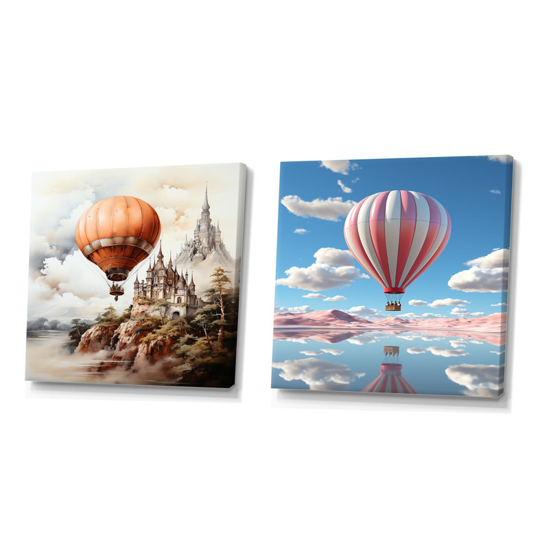 Vol en montgolfière Castle - ensemble de 2 montgolfières carrées, Toile tendue, H 16 po x l 33 po