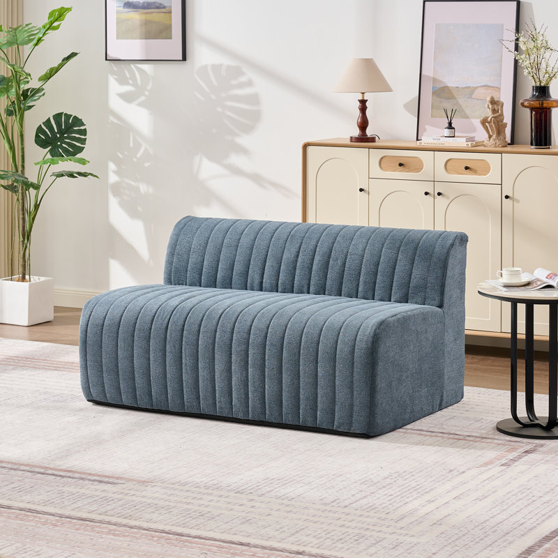 Boneless 52.4" Modular Sofa Armless Loveseat Modern Chenille Couch Compression Dining Bench, Blue