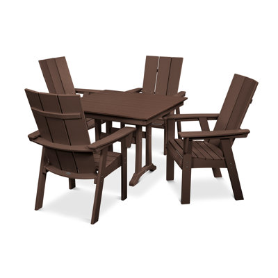 POLYWOOD Modern Curveback Adirondack 5-Piece Farmhouse Trestle Dining Set