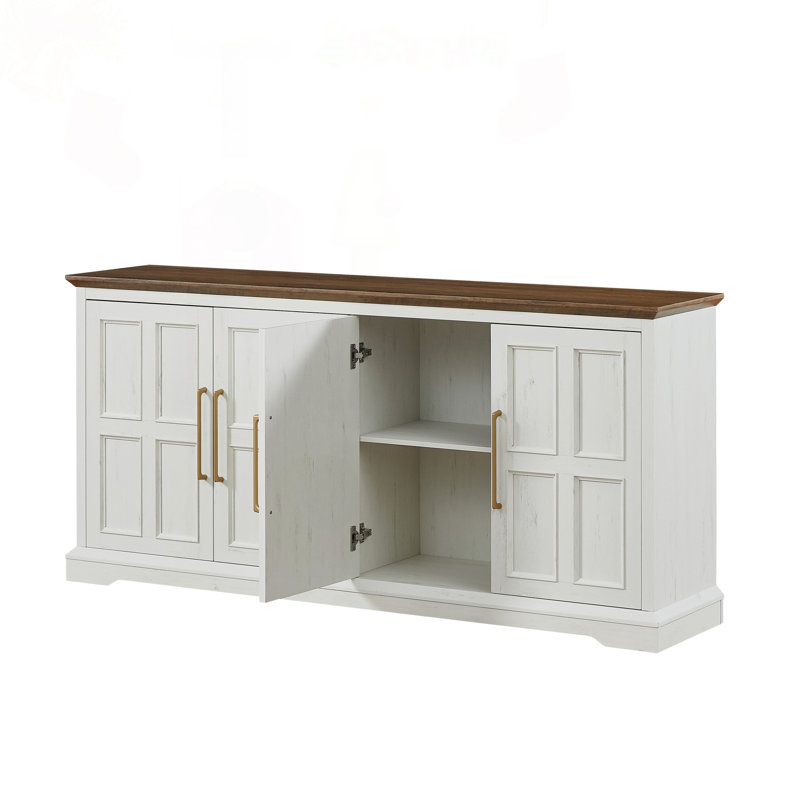 Buffet de 170 cm (67 po) en blanc rustique et noyer