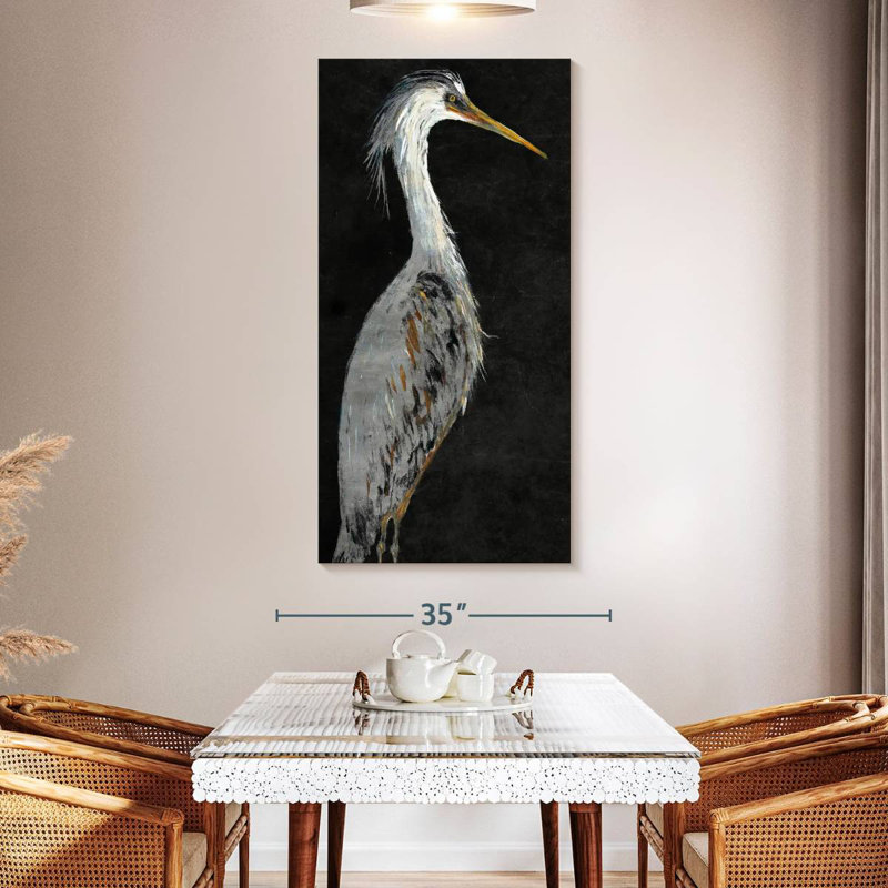 Brampt Silver Heron On Black II, 54" H x 27" W