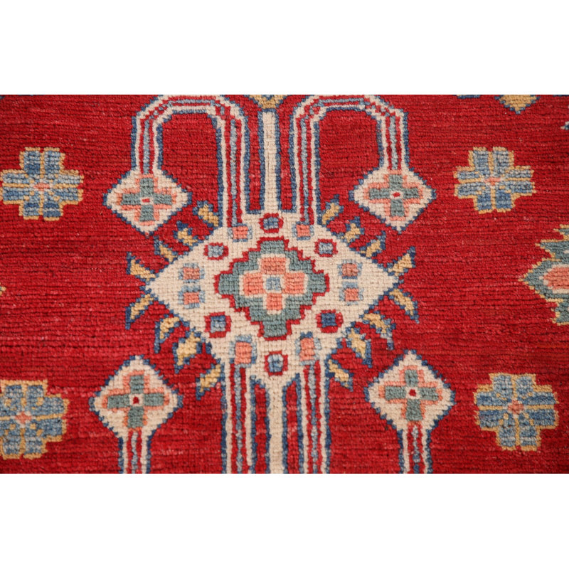 Red Geometric Kazak Oriental Area Rug
