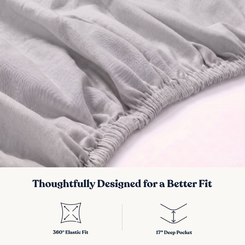 Delara GOTS-Certified Organic Cotton Sateen Fitted Sheet, 400 Thread Count, Soft Long-Staple Cotton, 16" Deep Pocket