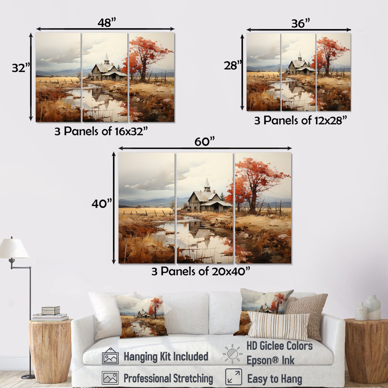 Paysage pacifique de basse-cour - ensemble d'art mural de ferme, Toile tendue, H 32 po x l 48 po x P 1 po