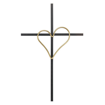 Black Metal Wall Cross 20" Open Heart