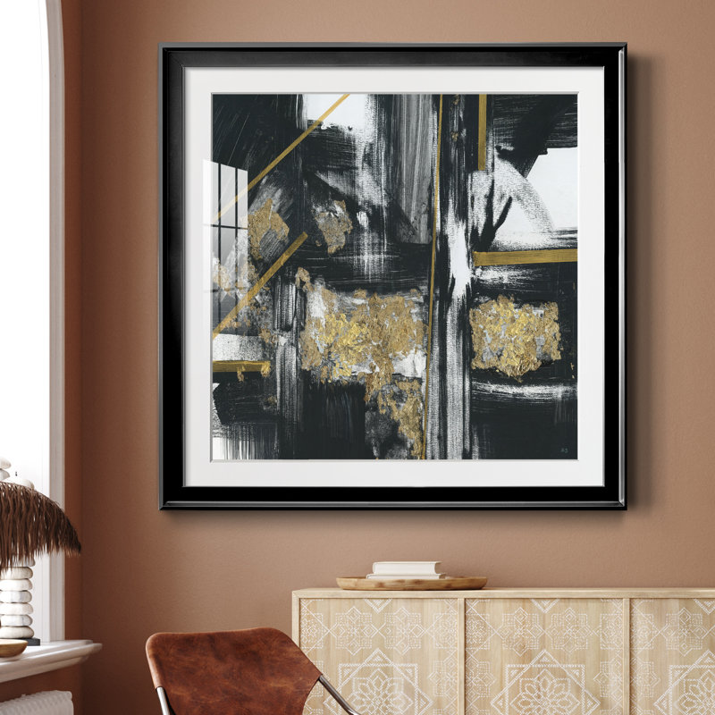 Encre sur papier - Peinture encadrée, H 26,5 po x l 26,5 po x P 1,5 po, Papier encadré noir