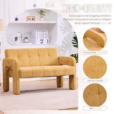 Fauteuil deux places en chenille jaune, de style nordique moderne, idéal pour les balcons et les salons, confortable pour le salon ou la chambre.