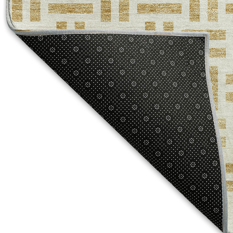 Tapis doré Prisco lavable à la machine de qualité supérieure, Rectangulaire 8 pi x 10 pi