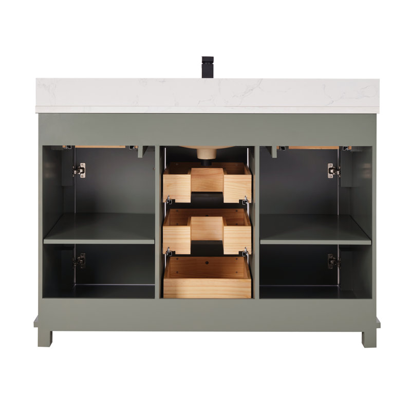 48" Cadet Finish Solid Wood Sink Vanity  With 1' Artificial Stone Top, Pewter Green