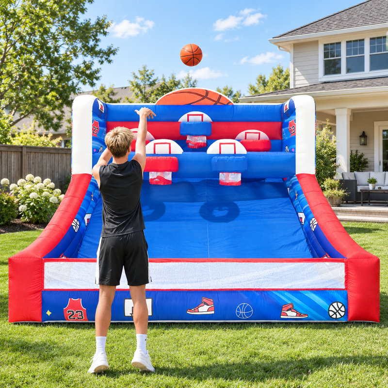 13Ft Inflatable Basketball Hoop Game with 5 balls & Blower Easy Set Up Ideal for Indoor Outdoor Party Game for Birthday & School Events
