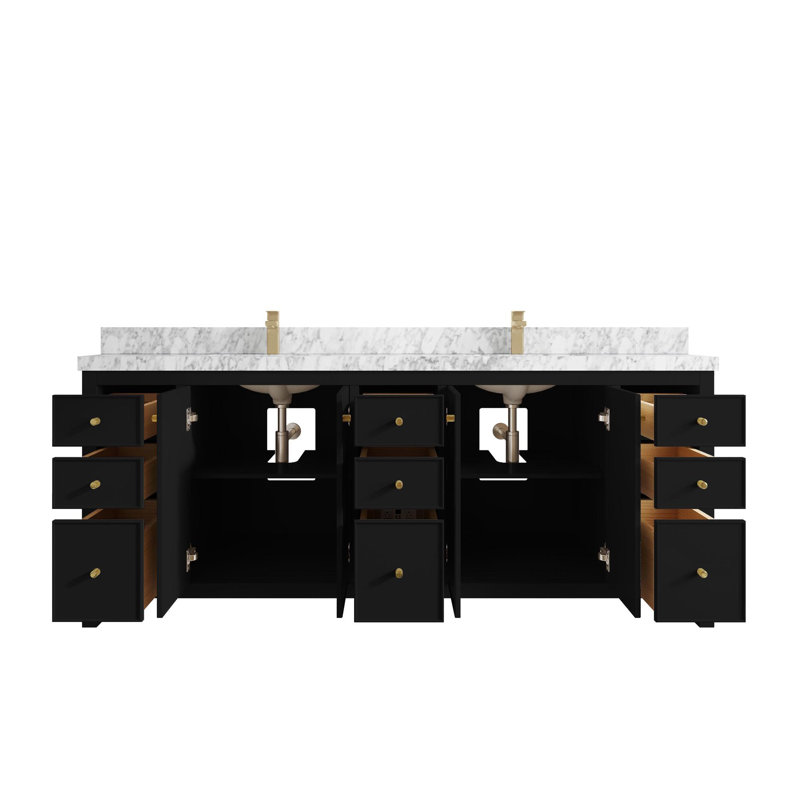Meuble-lavabo double 84 po avec plateau Chicago, Marbre de Carrare