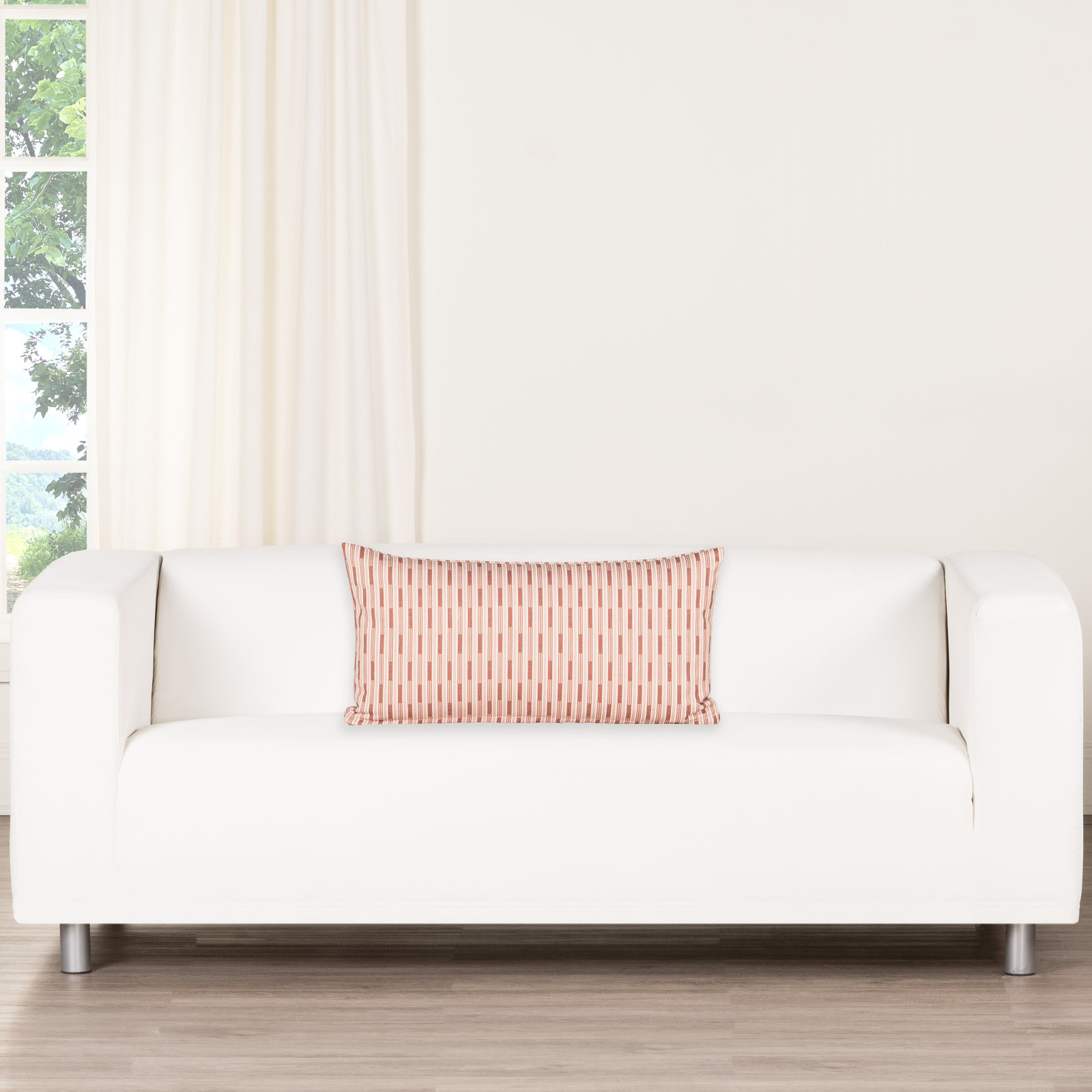 Striped Lumbar Accent Pillow, Feather, Red, Rectangle 14"H x 26"W