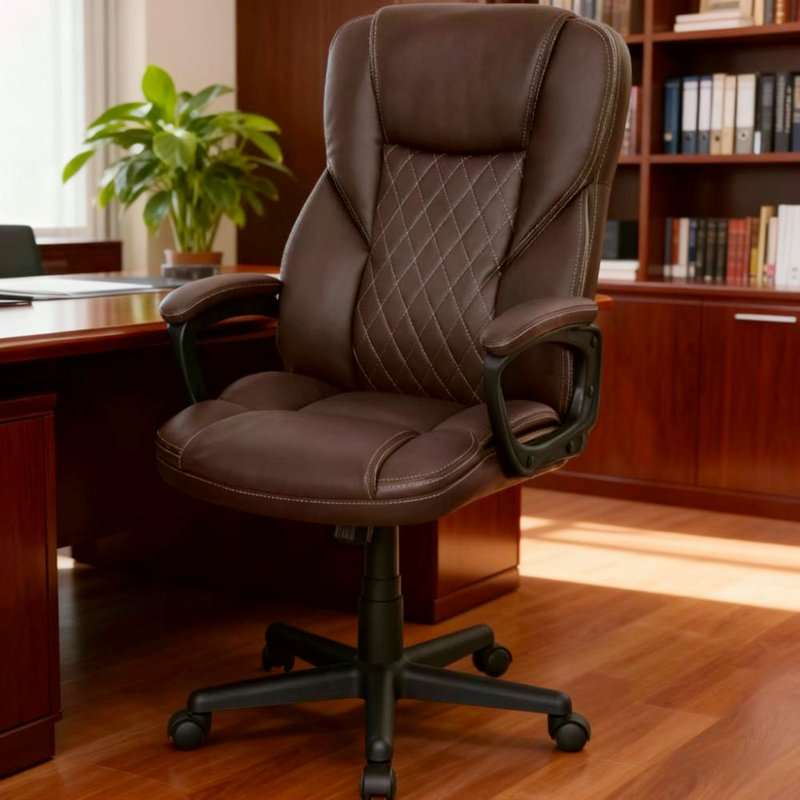 Fauteuil de direction en similicuir avec hauteur réglable et roulettes pivotantes, chaise de bureau ergonomique à haut dossier, pour la maison et le bureau