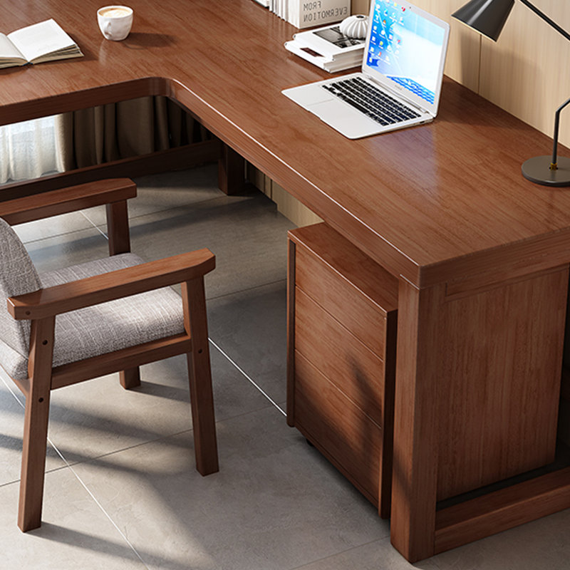 Rectangular Solid Wood desks, 29.33" H x 62.6" W x 47.24" D, Left Hand Return, Nut-Brown