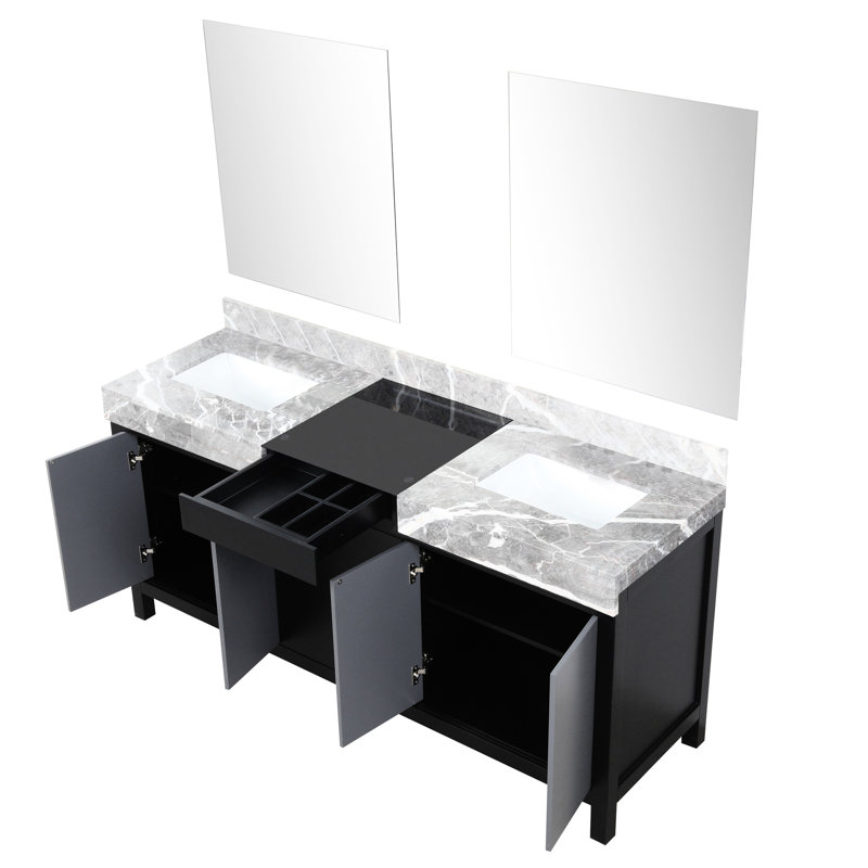 Meuble-lavabo double noir et gris: 72 po L x P 22 po - comptoir en marbre, 28 miroirs, rayure et teinture, rangement fonctionnel, meuble-lavabo 72 po 22 po avec comptoir gris à fermeture en douceur 28 po, armoires