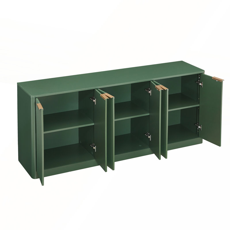 Modern Fluted Sideboard with Curved Edge, 6-Door Large Buffet Cabinet for Kitchen And Living Room, Green