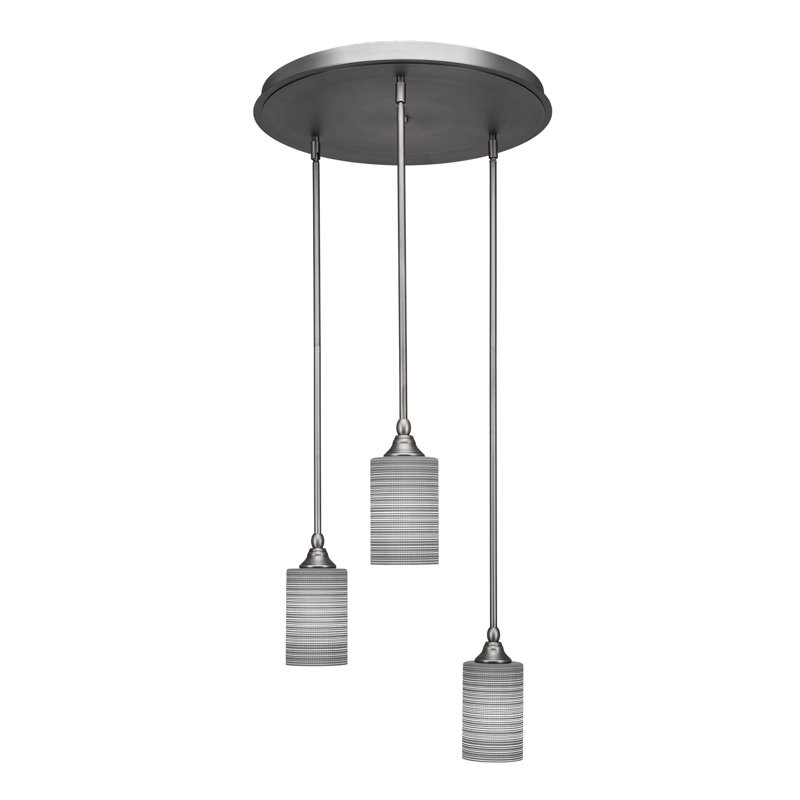 Luminaire suspendu suspendu à 3 lumières Shamar, H 11,25 po x l 18 po x P 18 po, Matrice grise, Nickel brossé