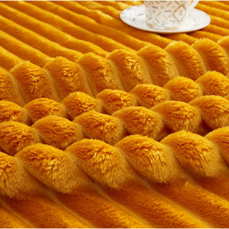 Machine Woven Throw Blanket, Mustard, 240cm x 200cm