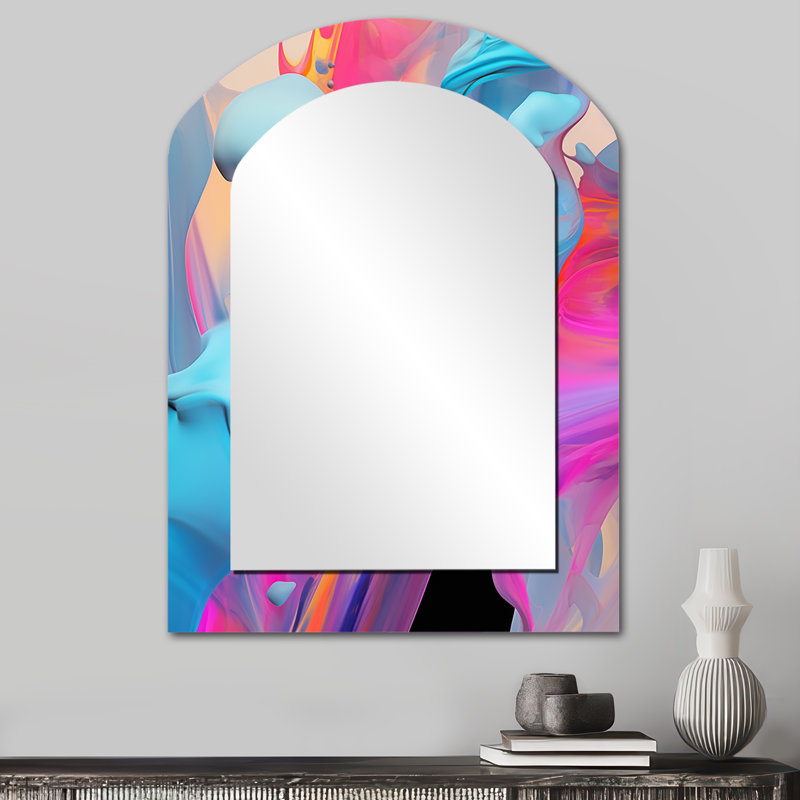Rose et bleu, peinture fusion V - peinture abstraite, miroir décoratif mural asymétrique, miroir arqué moderne, impression d'art en métal