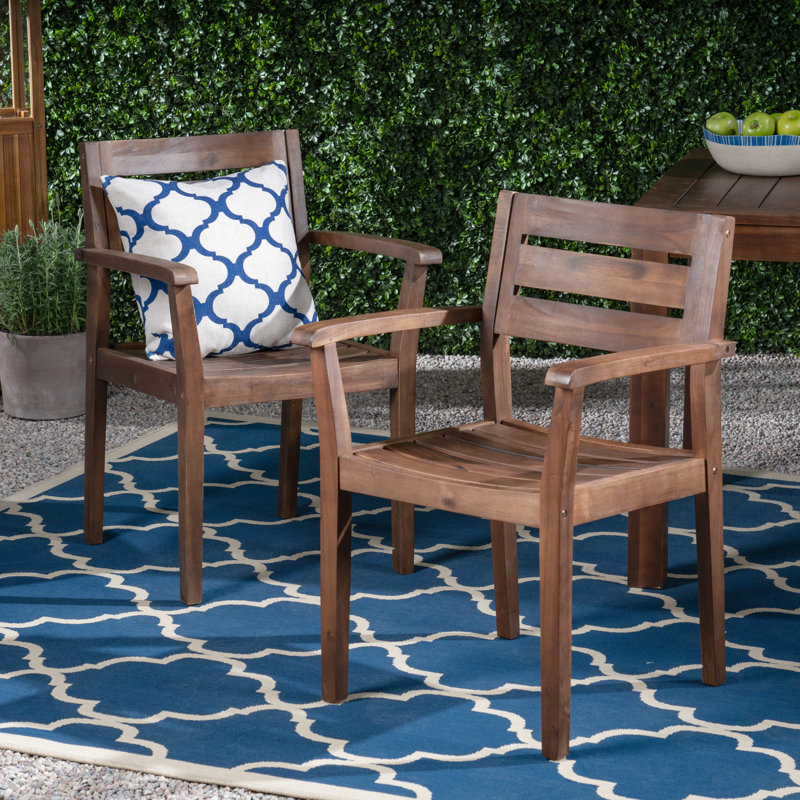 2 chaises de salle à manger en bois brun foncé pour la cour, la piscine, le jardin et l'extérieur 2