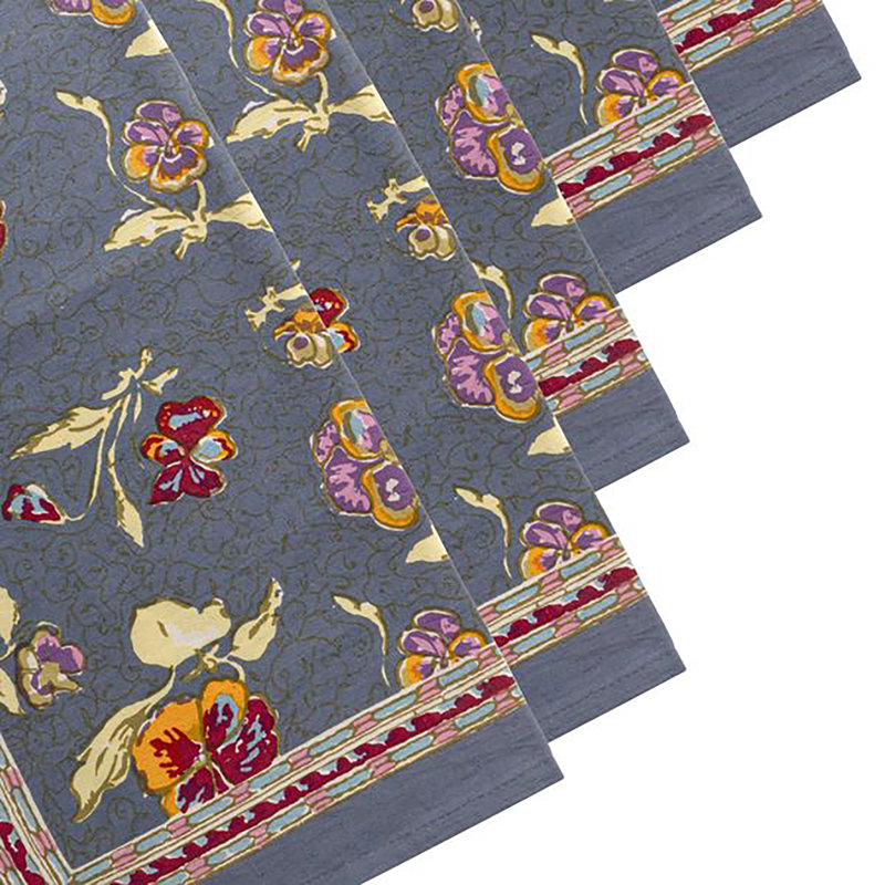 Pansy 100% Cotton Square Napkins, Grey