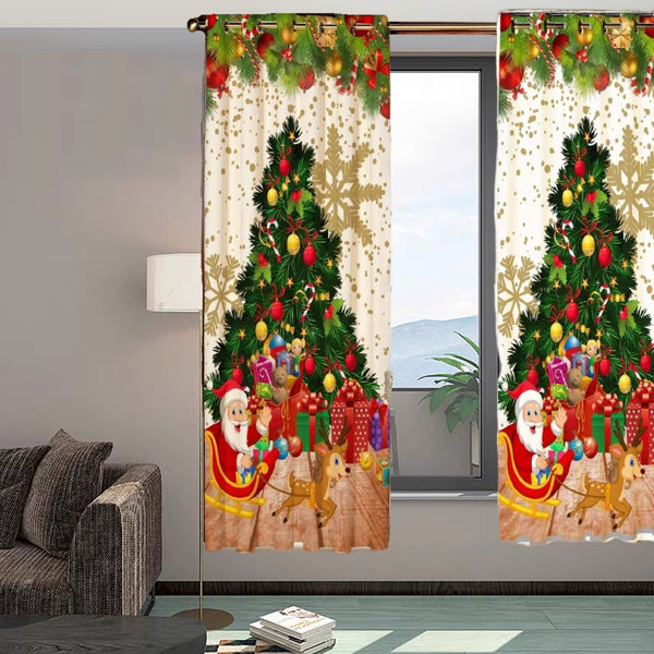 Frifoho Christmas Curtains, Xmas Traditional Winter Season Polyester ...