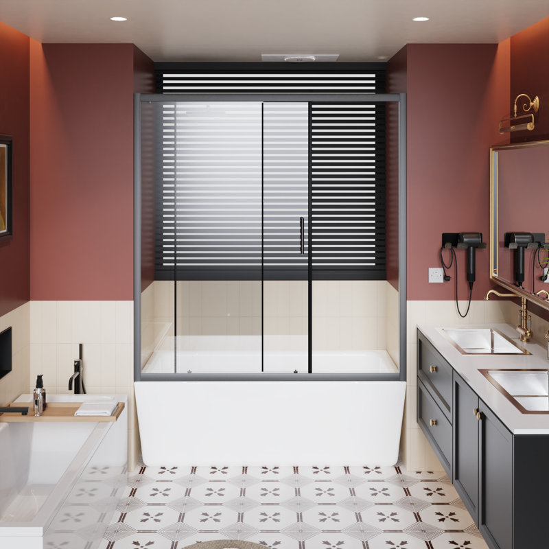 60 In W Single Sliding Shower Door For Bathroom, 1/5 Inch Clear Tempered Glass, Black Aluminum Alloy Frame, Silent And Stable Movement, Reversible Layout X 62 H, Construction, Waterproof Design,