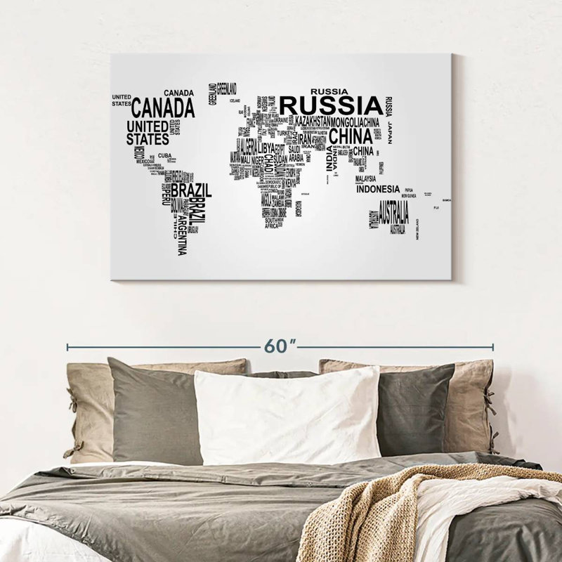 Aliaz Text World Map, 32" H x 48" W