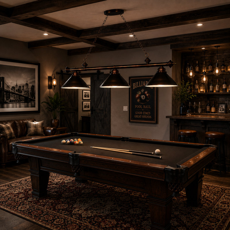Bowdon 3 - Light Pool Table Linear Pendant By RAM Game Room, Cappuccino