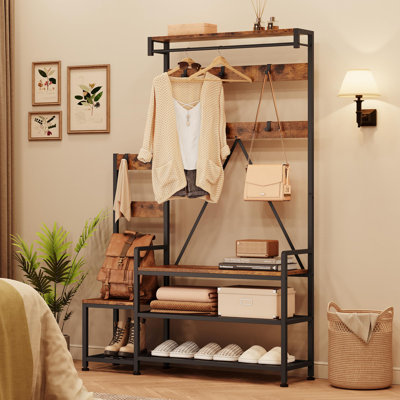 Portemanteau avec banc et rangement pour chaussures Portemanteau parent-enfant grand portemanteau industriel avec porte-chaussures, casiers de rangement, crochets et tablette supérieure