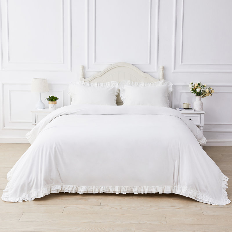 Double Ruffle Cotton Percale Duvet Set