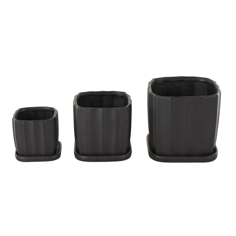 Ensemble de pots à fleurs nervurés en céramique 3 pièces Cole and Gray, Noir, noir, noir, noir