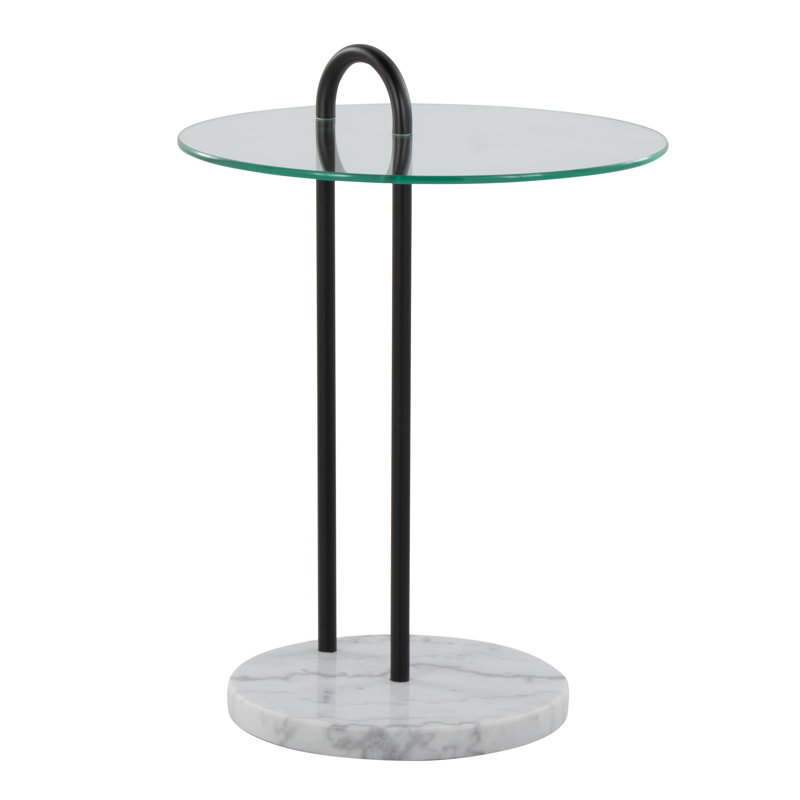 Reasor Glass Top End Table, White Marble/Black Steel
