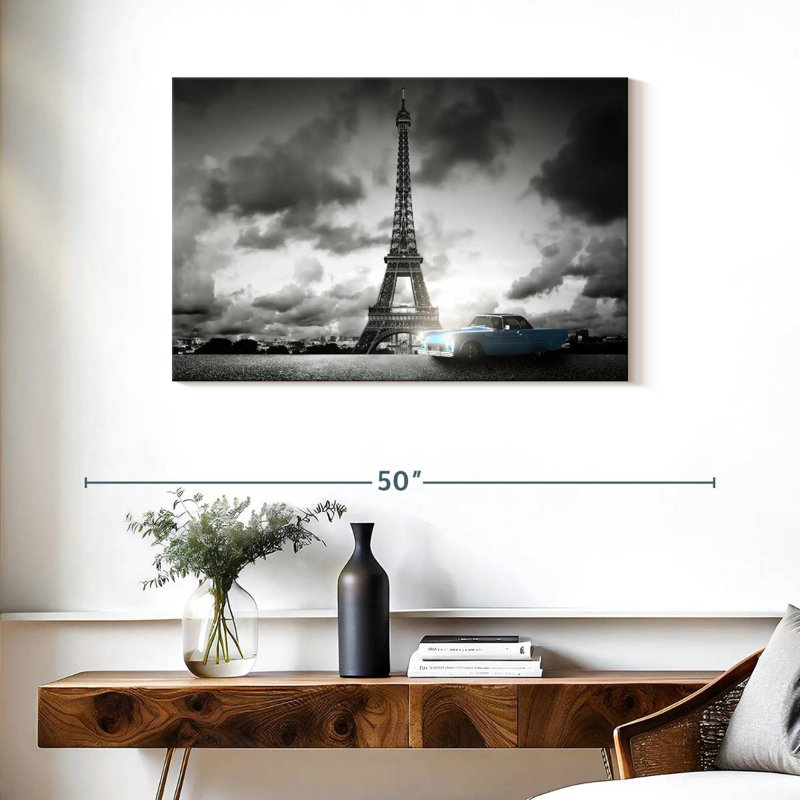 Ravi Retro Car And Eiffel In Paris, 24" H x 36" W