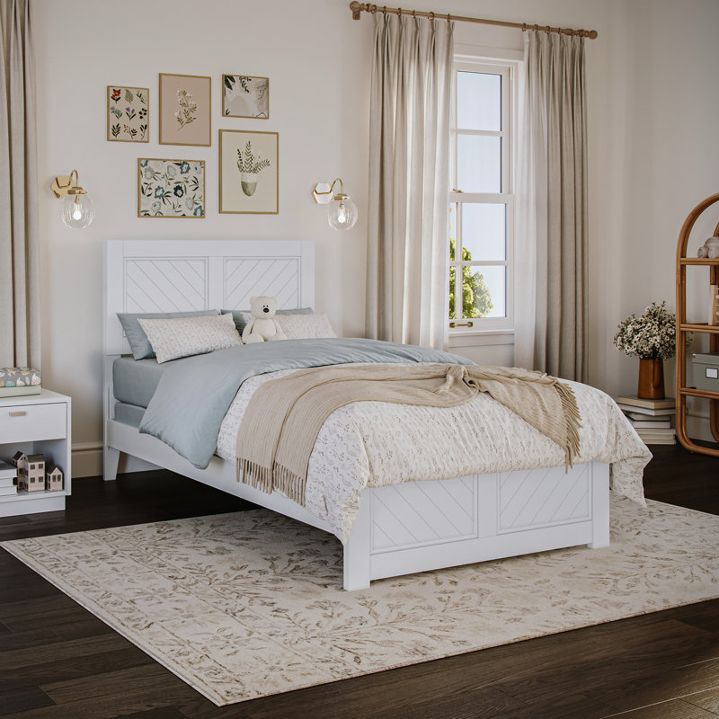  Jeilynn Solid Wood Foundation Bed Frame with Matching Footboard, White, Twin