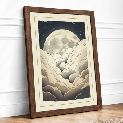 Moon Above Clouds Scandinavian - Framed Print
