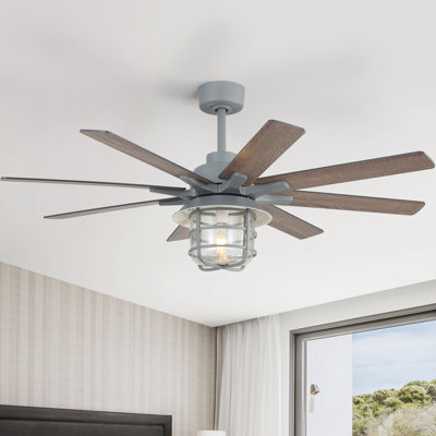 Bartling 52" Modern Gray Ceiling Fan With 8 Plywood Blades, Remote And Light Dimmable, Industrial Style Perfect For Indoor/ Hallways