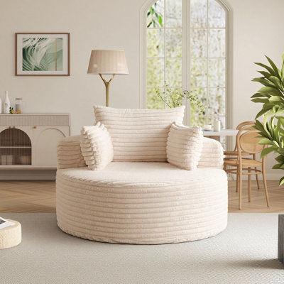 50-Inch Oversized Round Recliner, Indoor Style Corduroy Round Single-Person Cloud Reading Sofa Chair Foam-Filled Comfortable Bone-Free Compression Reading Recliner No Assembly Required