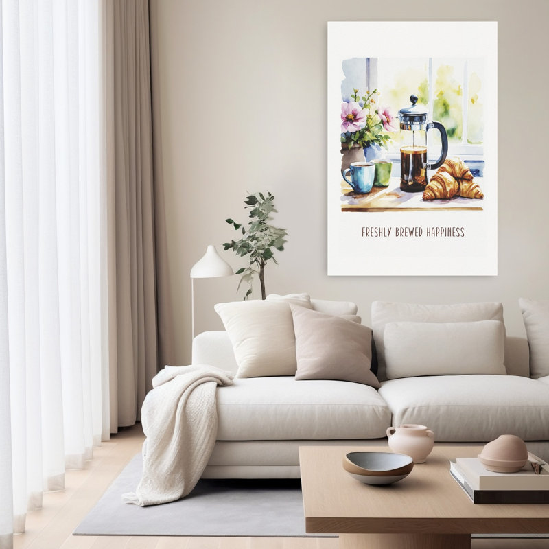 Coffee Croissants Morning 1 Piece Wrapped Canvas Wall Art, 152.4 cm H x 101.6 cm W