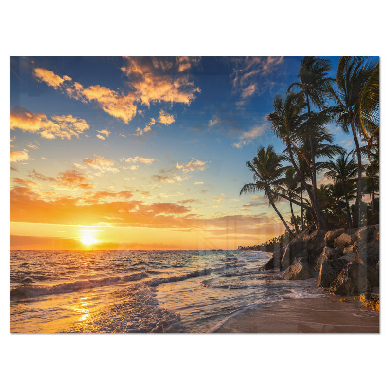 Paradise Tropical Island Beach with Palms by Valio84sl - Photograph Print, 34" H x 44" W, Metal, No Frame