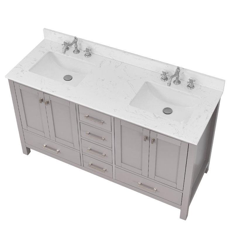60-inch Bathroom Vanity With Engineered Stone Top, Gray